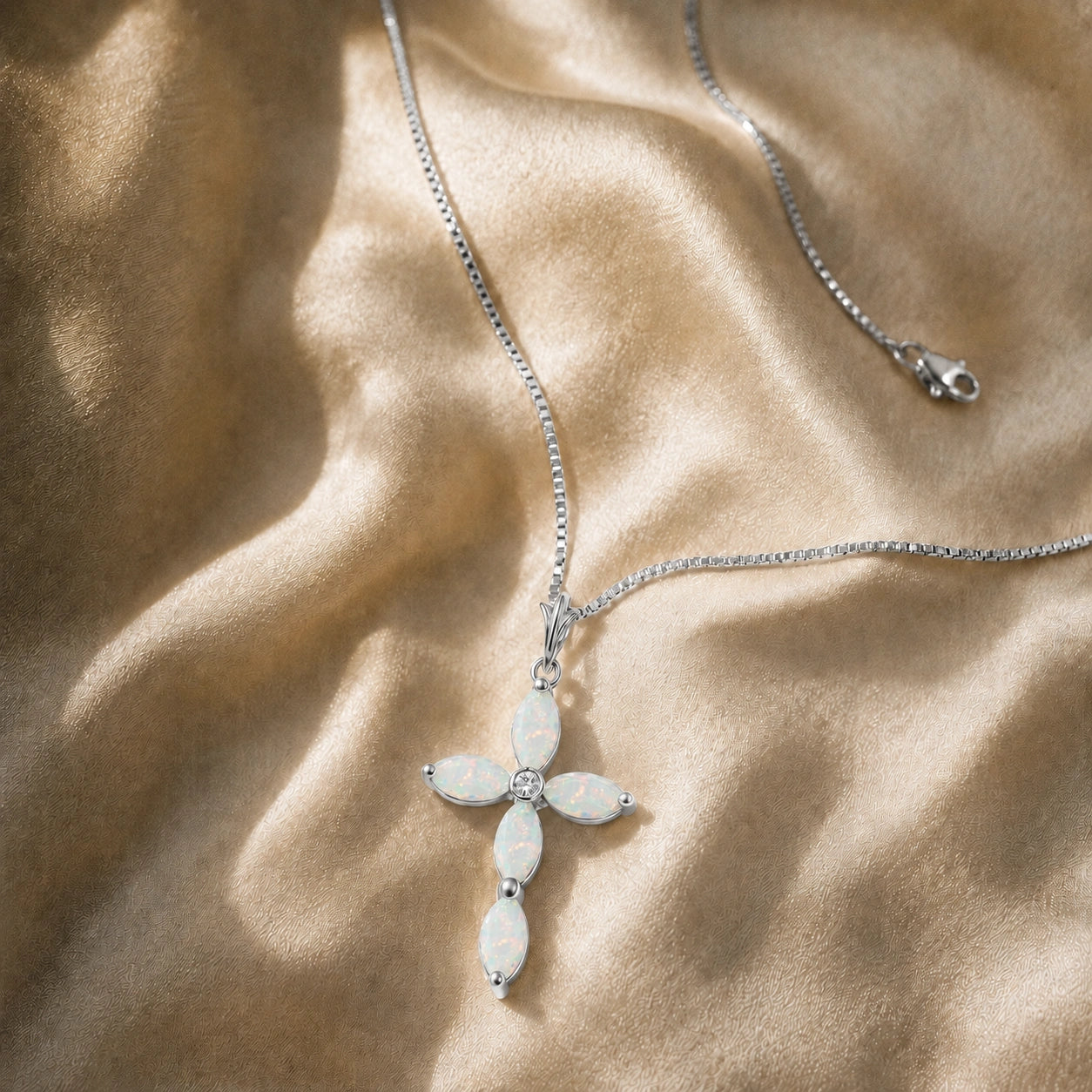 White Gold Charm Necklace Opal 10K — Delia