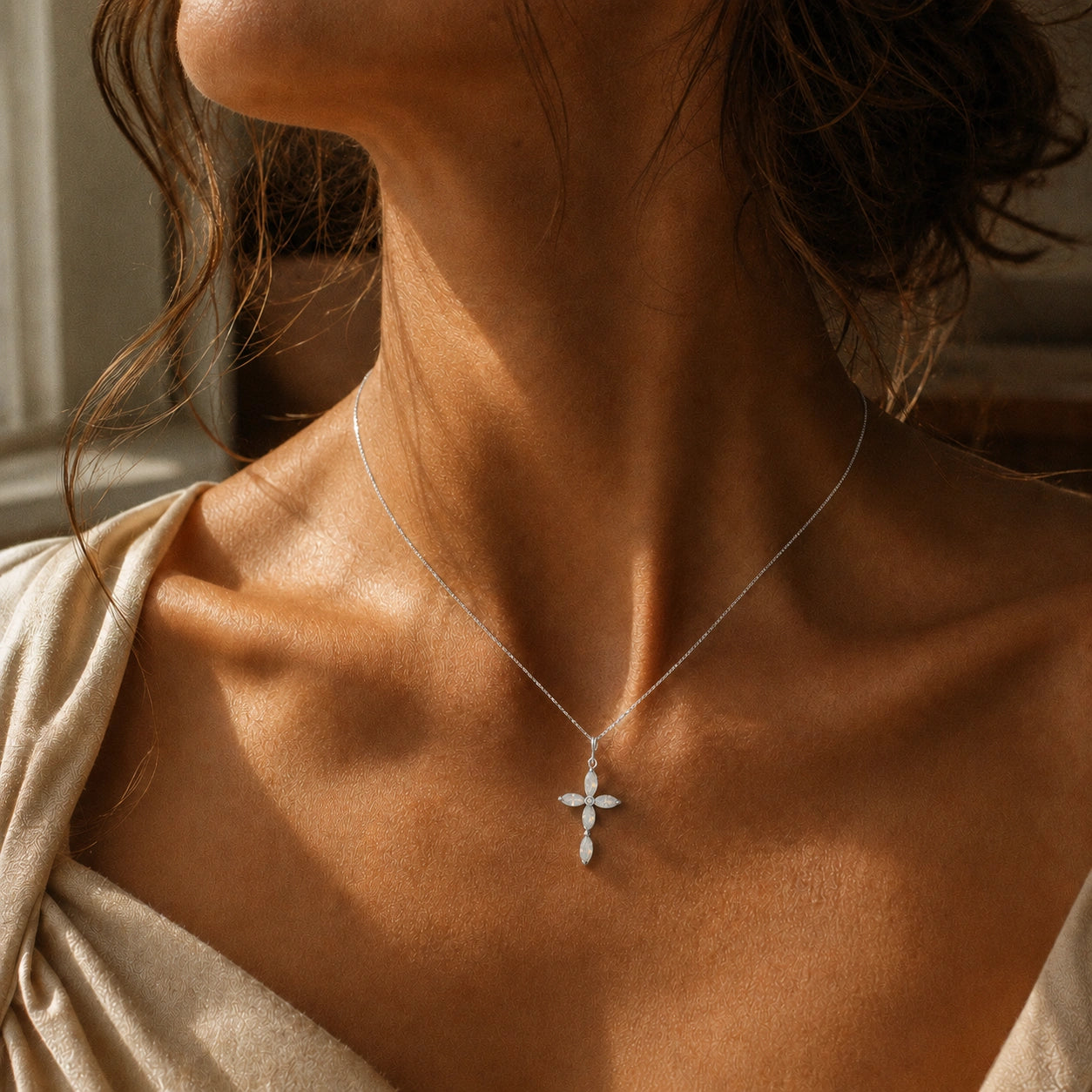 White Gold Charm Necklace Opal 10K — Delia