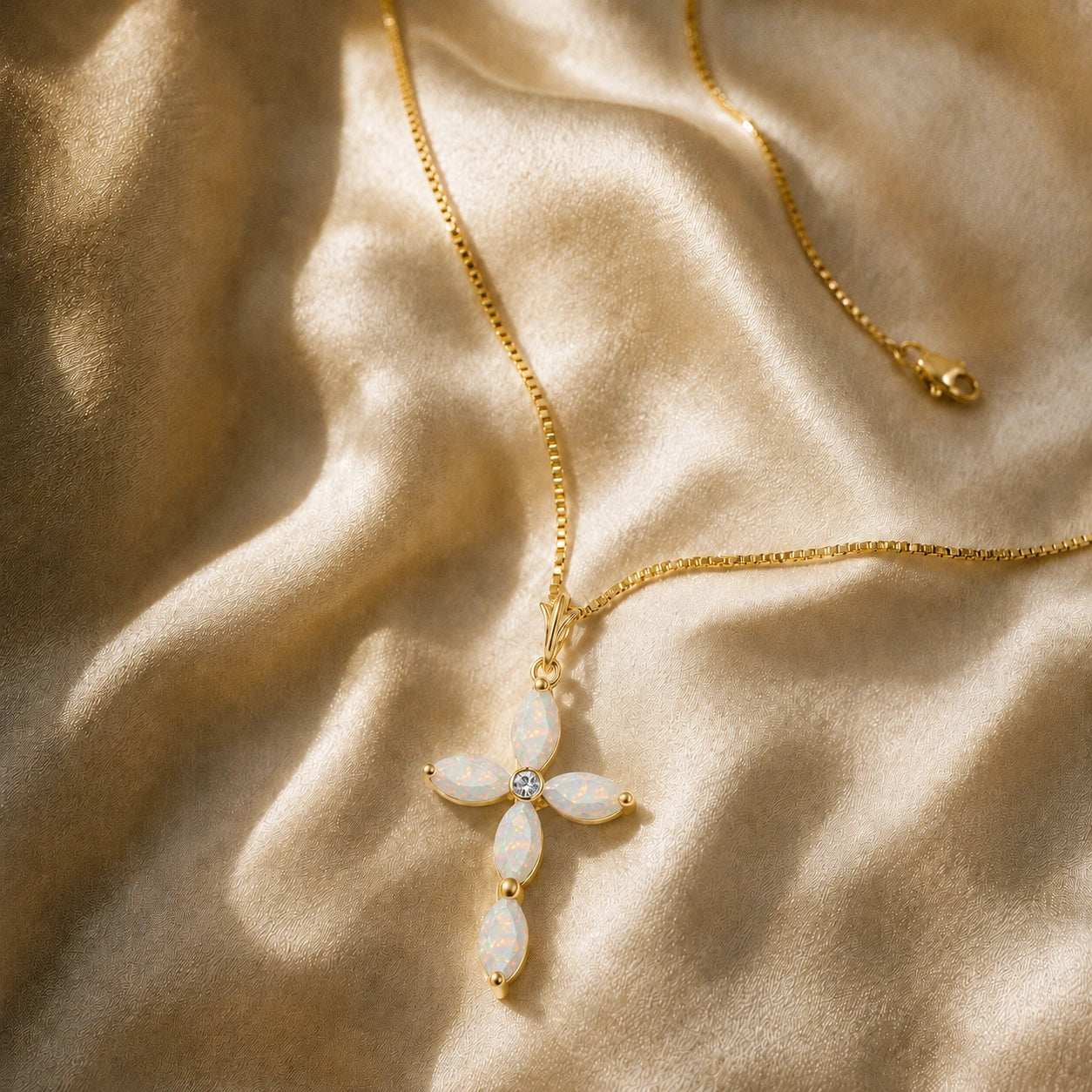 Yellow Gold Charm Necklace Opal 10K — Delia