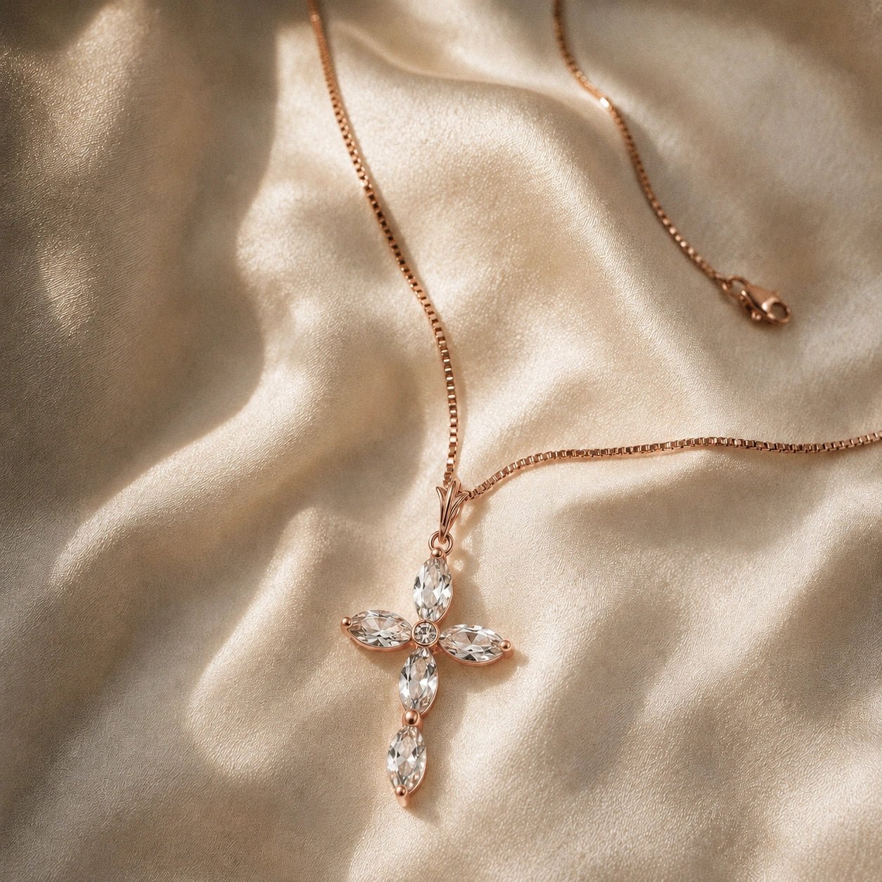Rose Gold Charm Necklace White Topaz 10K — Delia
