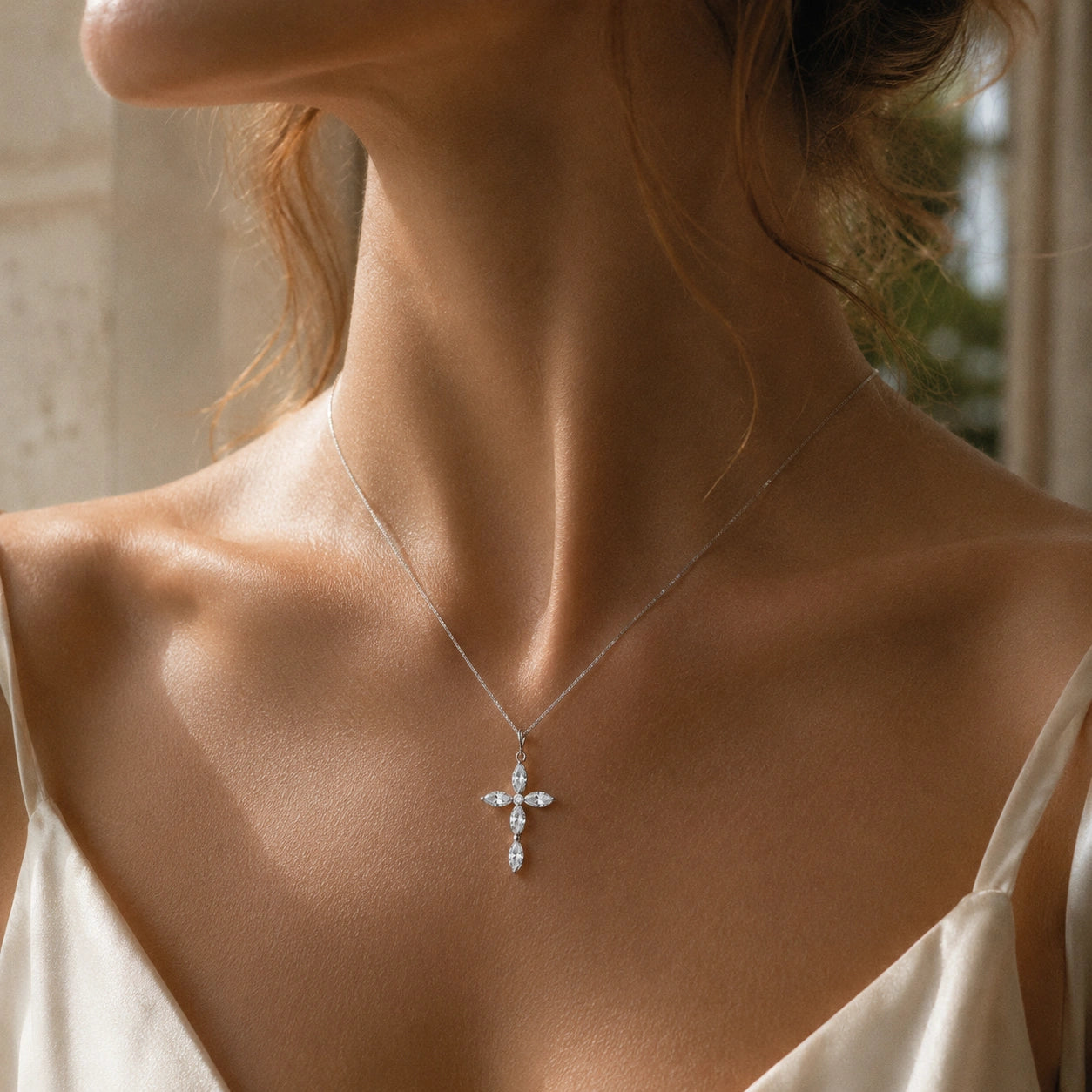 White Gold Charm Necklace White Topaz 10K — Delia