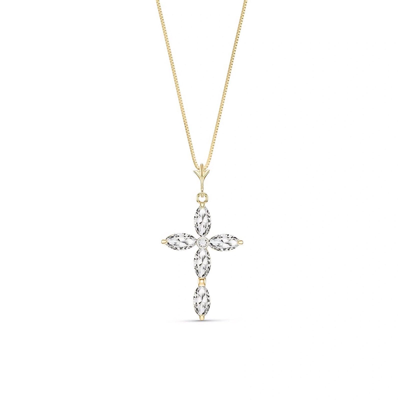Yellow Gold Charm Necklace White Topaz 10K — Delia