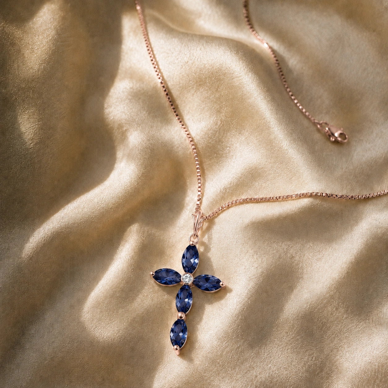 Rose Gold Charm Necklace Sapphire 10K — Delia