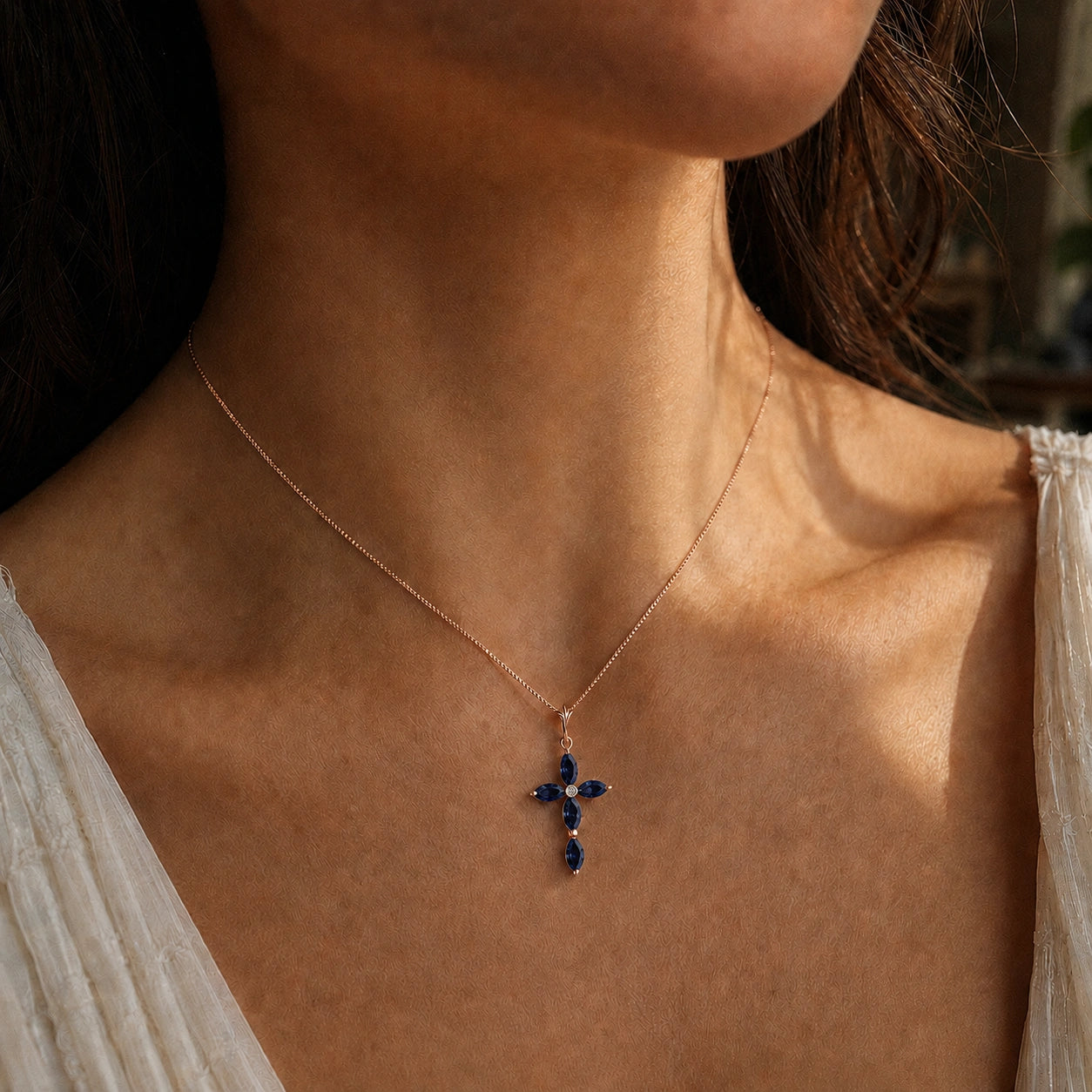 Rose Gold Charm Necklace Sapphire 10K — Delia