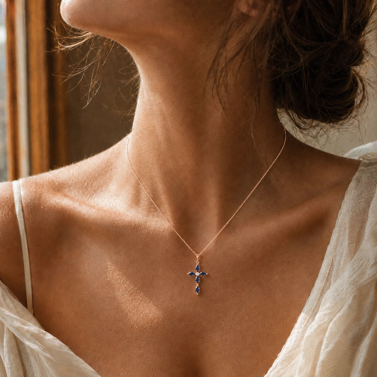 Rose Gold Charm Necklace Sapphire 10K — Delia