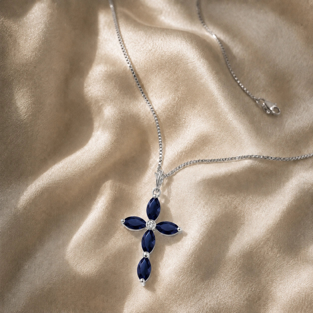 White Gold Charm Necklace Sapphire 10K — Delia
