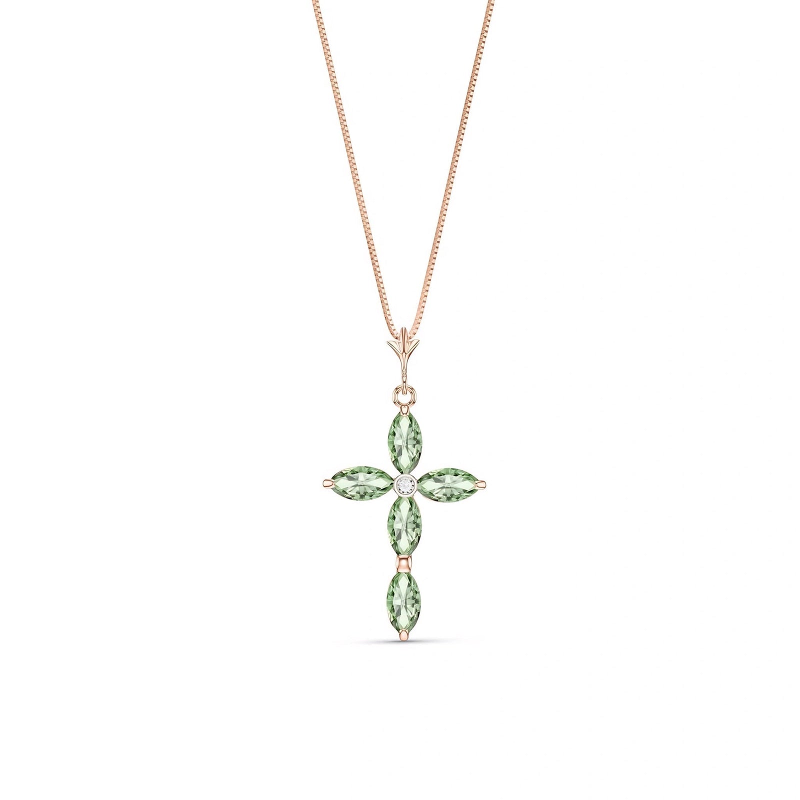 Rose Gold Charm Necklace Green Amethyst 10K — Delia