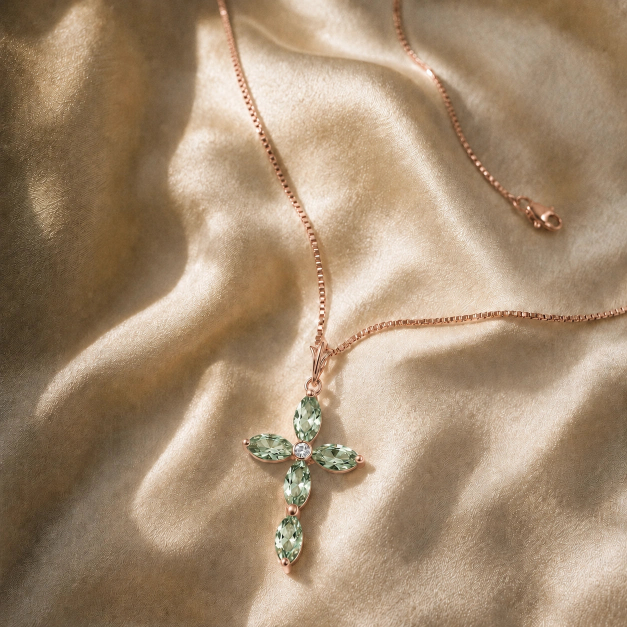 Rose Gold Charm Necklace Green Amethyst 10K — Delia