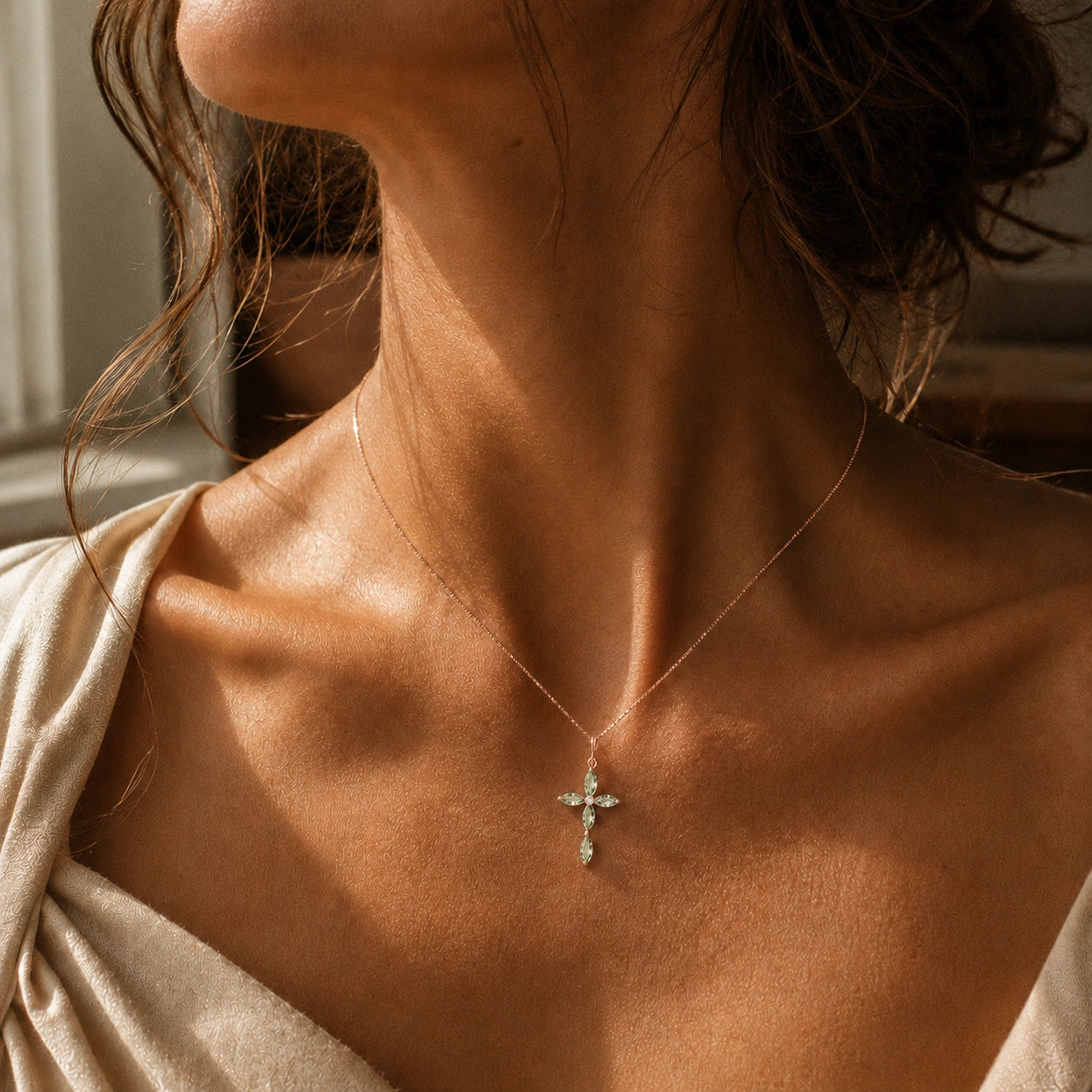 Rose Gold Charm Necklace Green Amethyst 10K — Delia