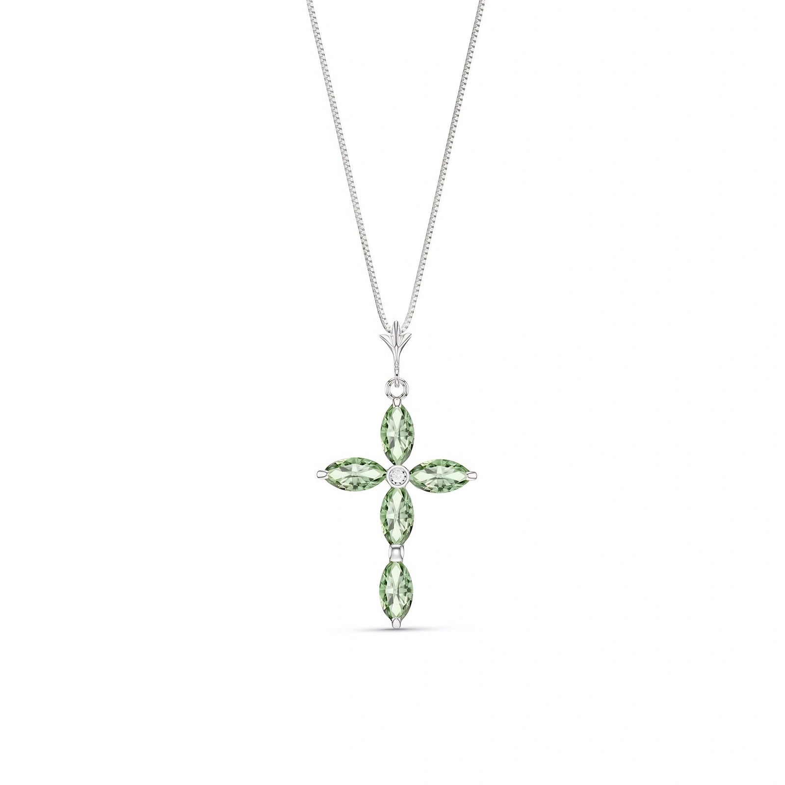 White Gold Charm Necklace Green Amethyst 10K — Delia
