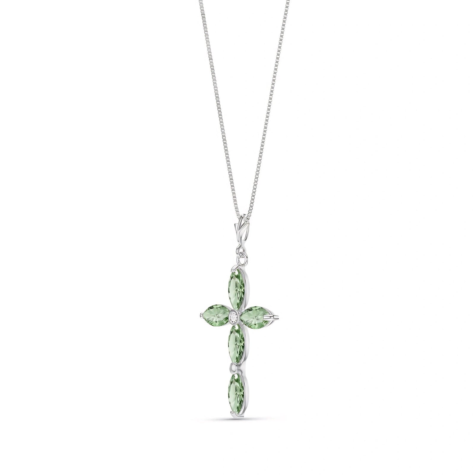 White Gold Charm Necklace Green Amethyst 10K — Delia