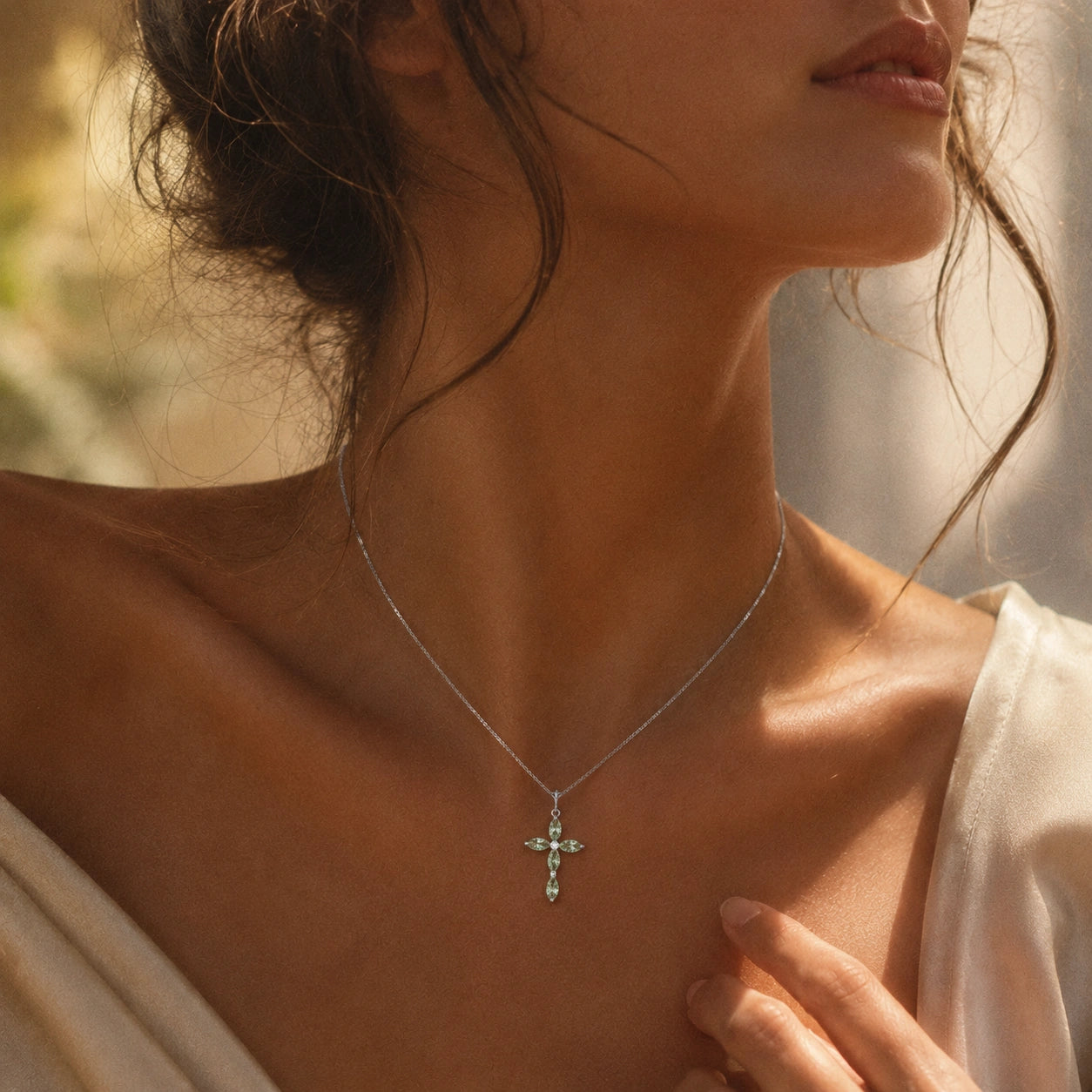 White Gold Charm Necklace Green Amethyst 10K — Delia