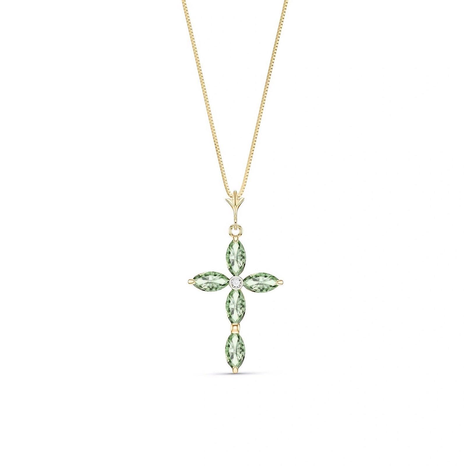 Yellow Gold Charm Necklace Green Amethyst 10K — Delia