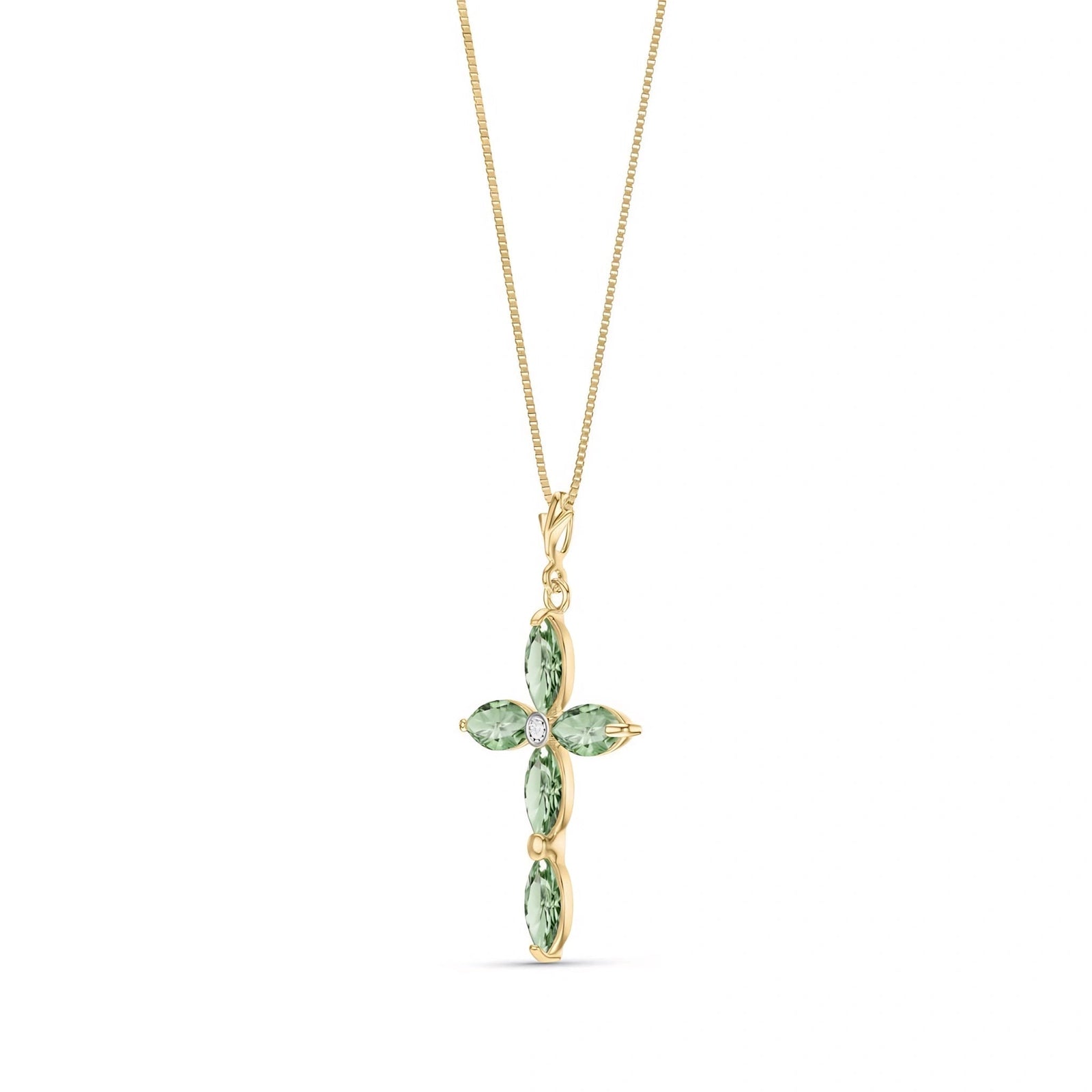 Yellow Gold Charm Necklace Green Amethyst 10K — Delia