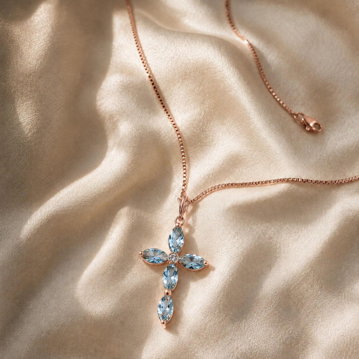 Rose Gold Charm Necklace Aquamarine 10K — Delia
