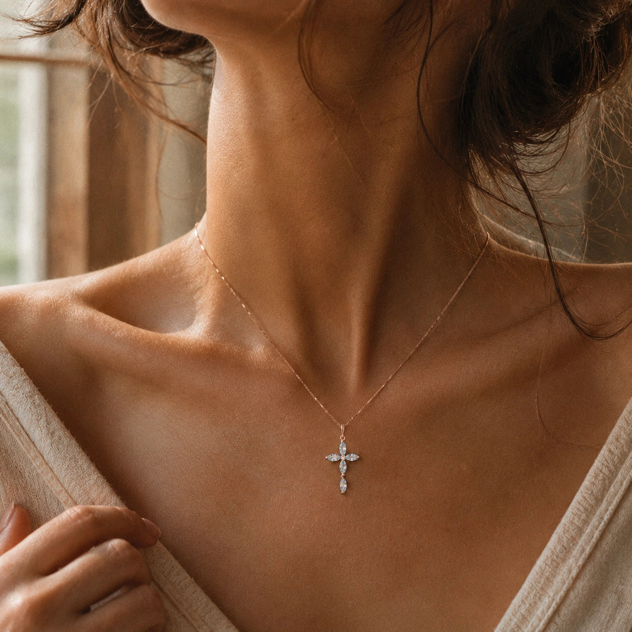 Rose Gold Charm Necklace Aquamarine 10K — Delia