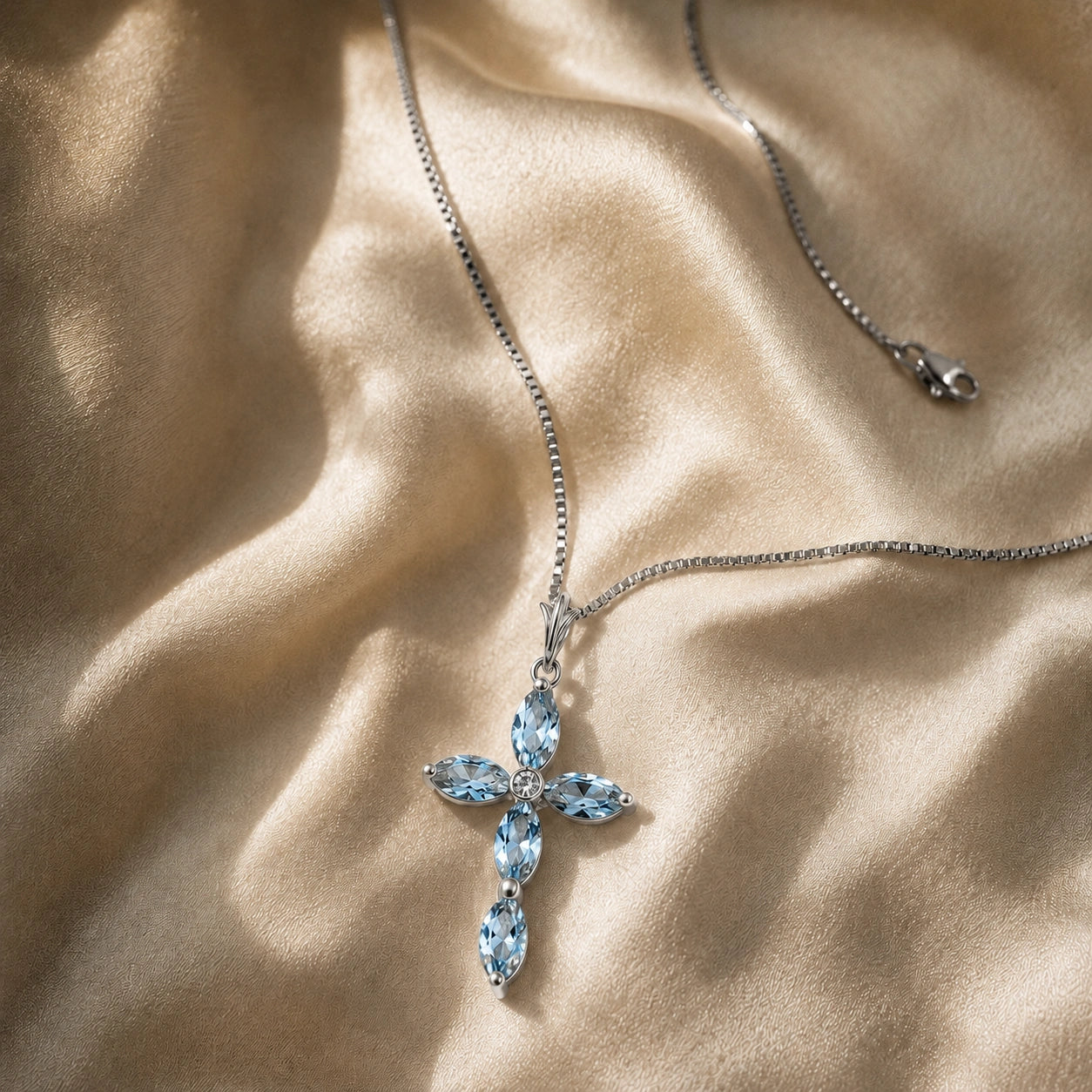 White Gold Charm Necklace Aquamarine 10K — Delia