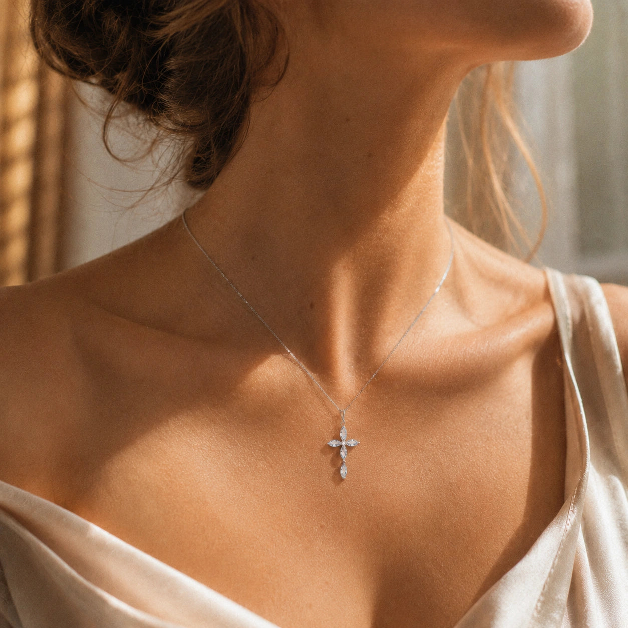 White Gold Charm Necklace Aquamarine 10K — Delia