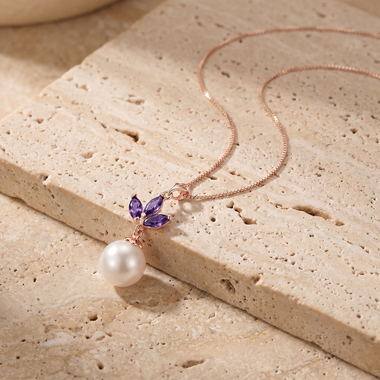 Rose Gold Necklace Amethyst 10K — Colombina