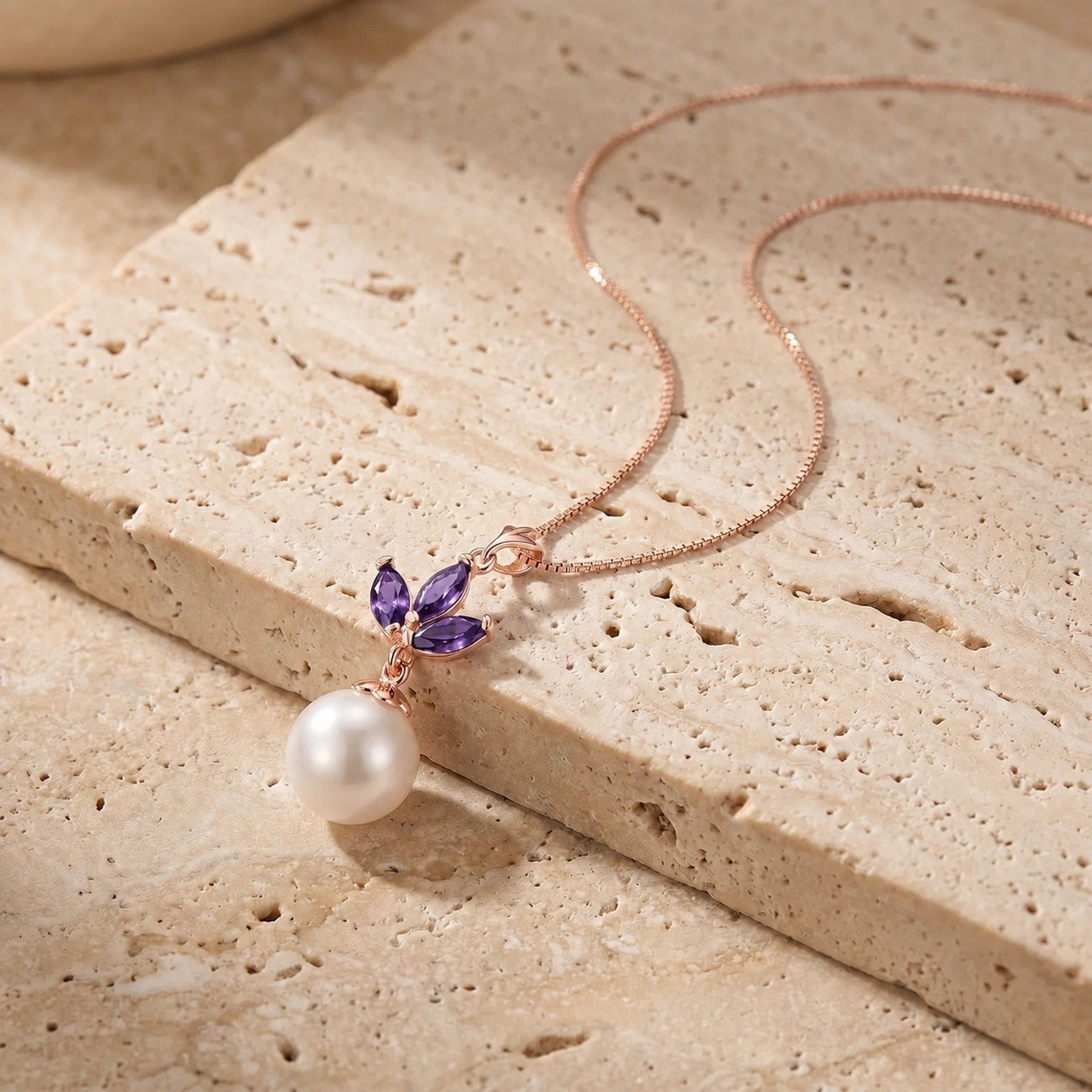 Rose Gold Necklace Amethyst 10K — Colombina