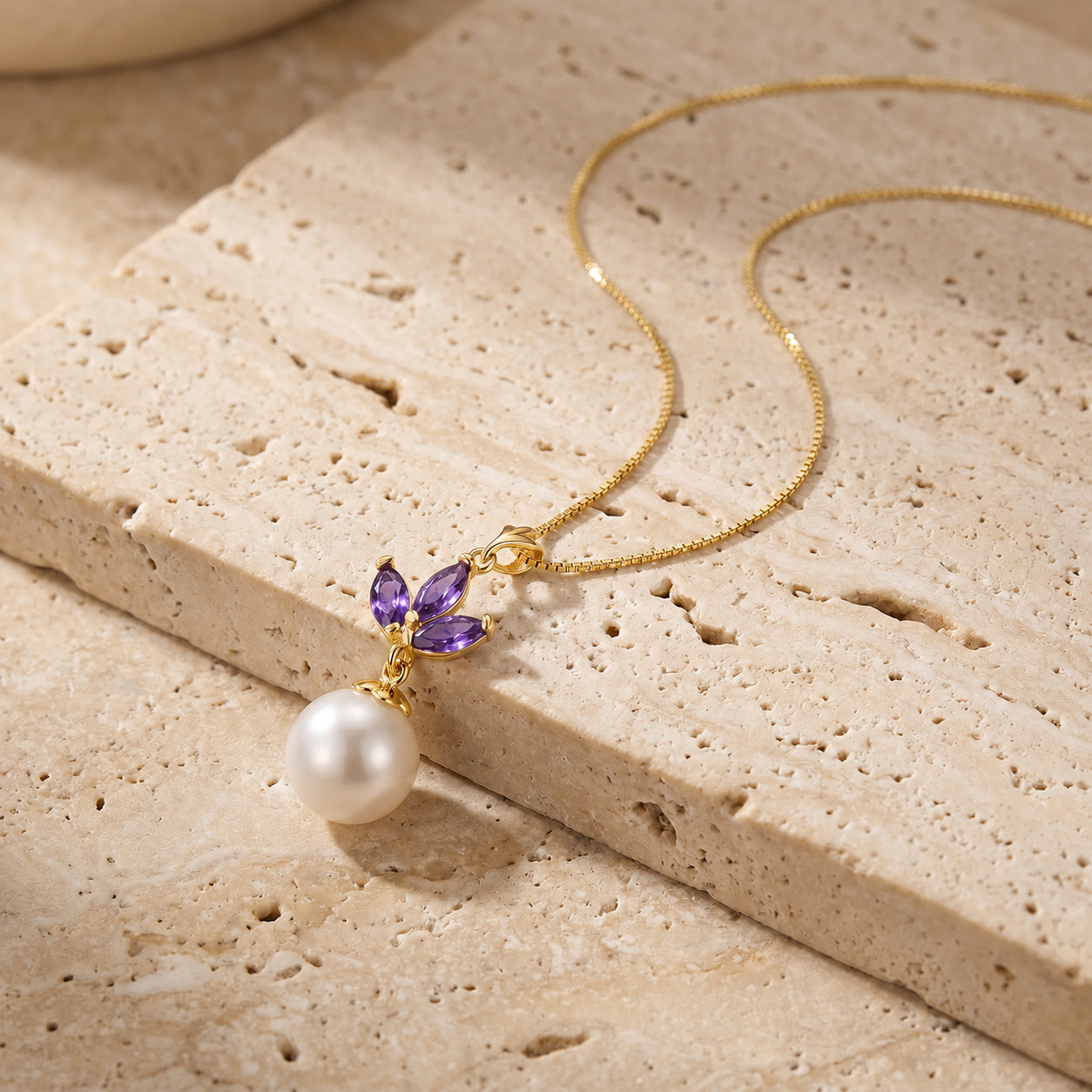 Yellow Gold Necklace Amethyst 10K — Colombina