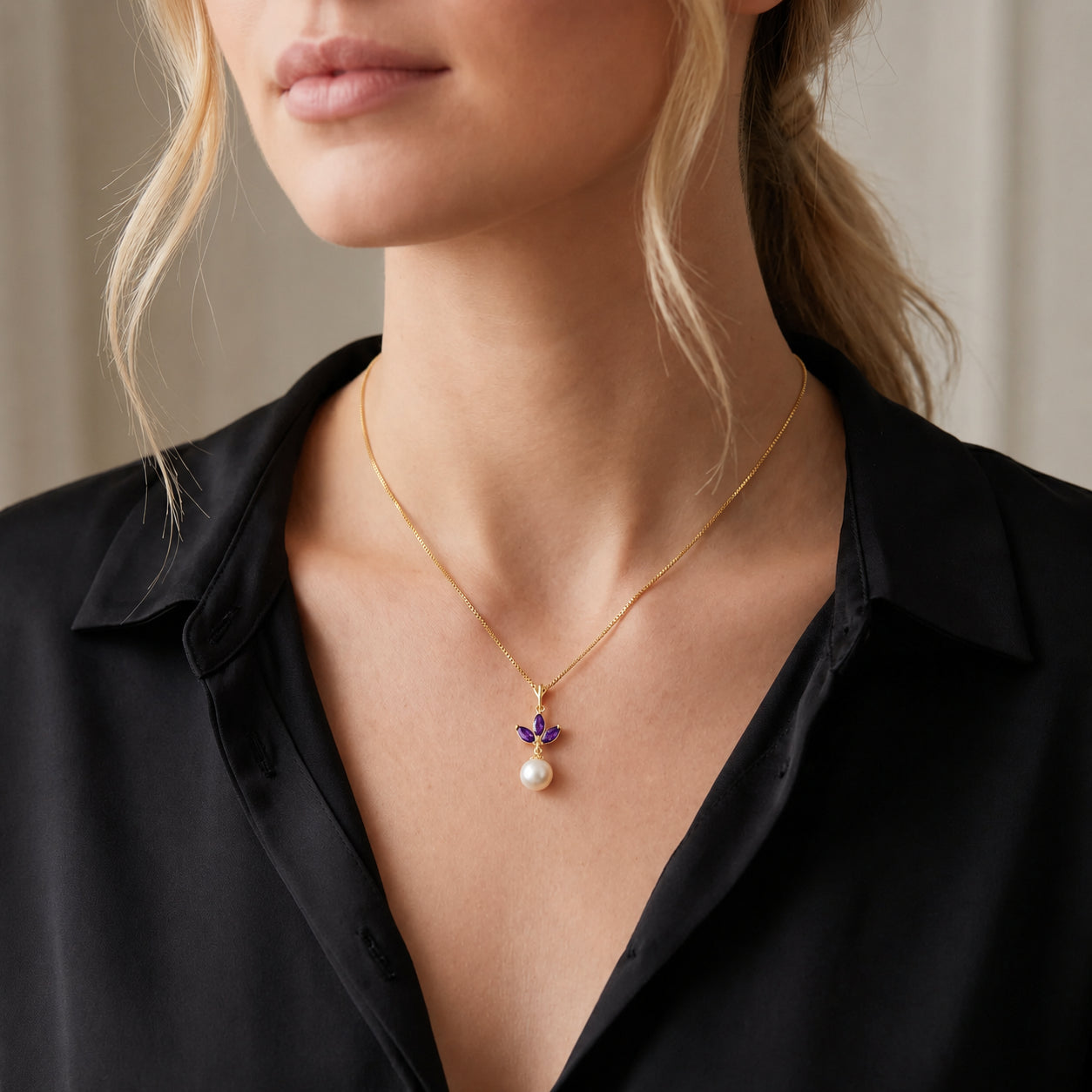 Yellow Gold Necklace Amethyst 10K — Colombina