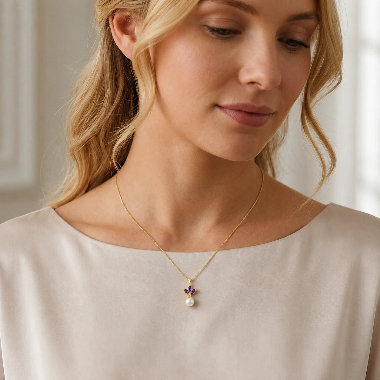 Yellow Gold Necklace Amethyst 10K — Colombina