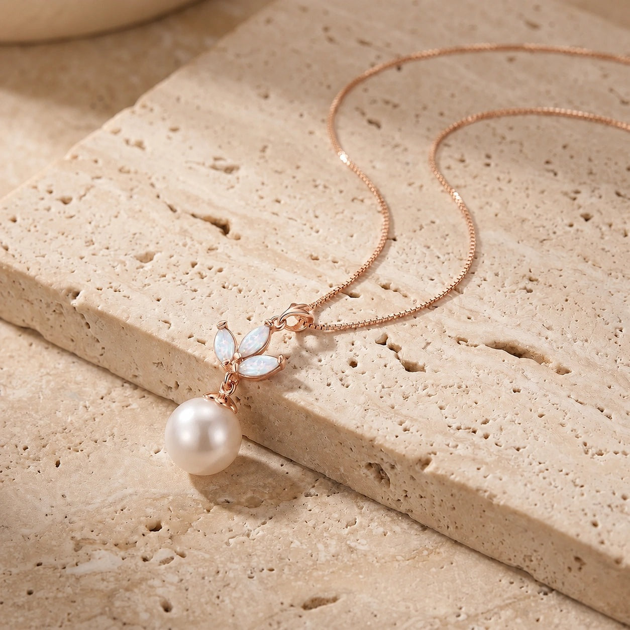 Rose Gold Necklace Opal 10K — Colombina