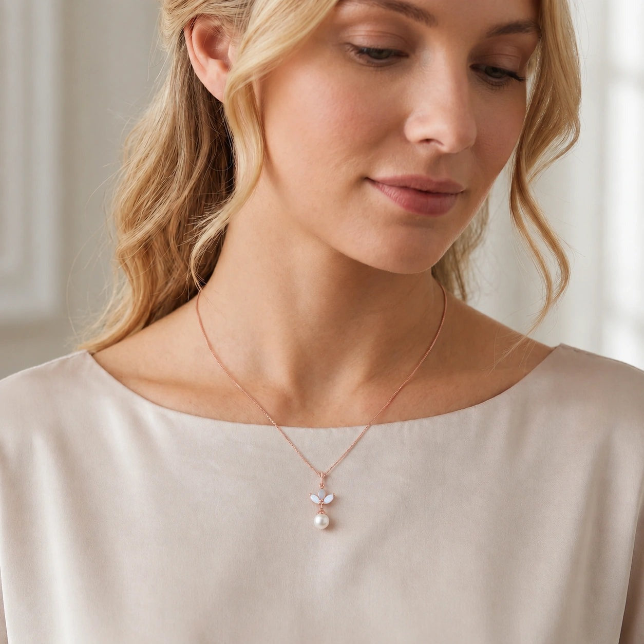 Rose Gold Necklace Opal 10K — Colombina