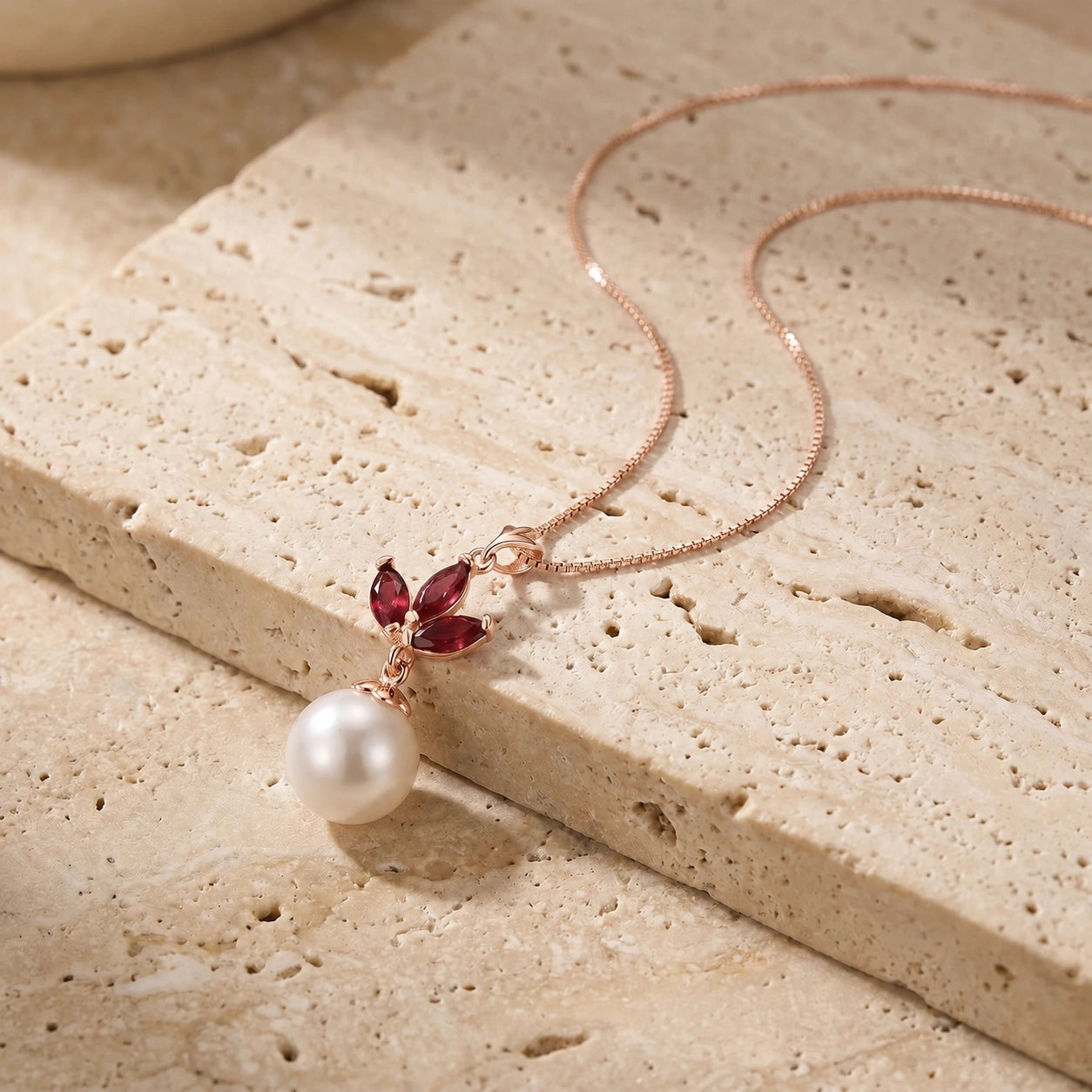 Rose Gold Necklace Ruby 10K — Colombina