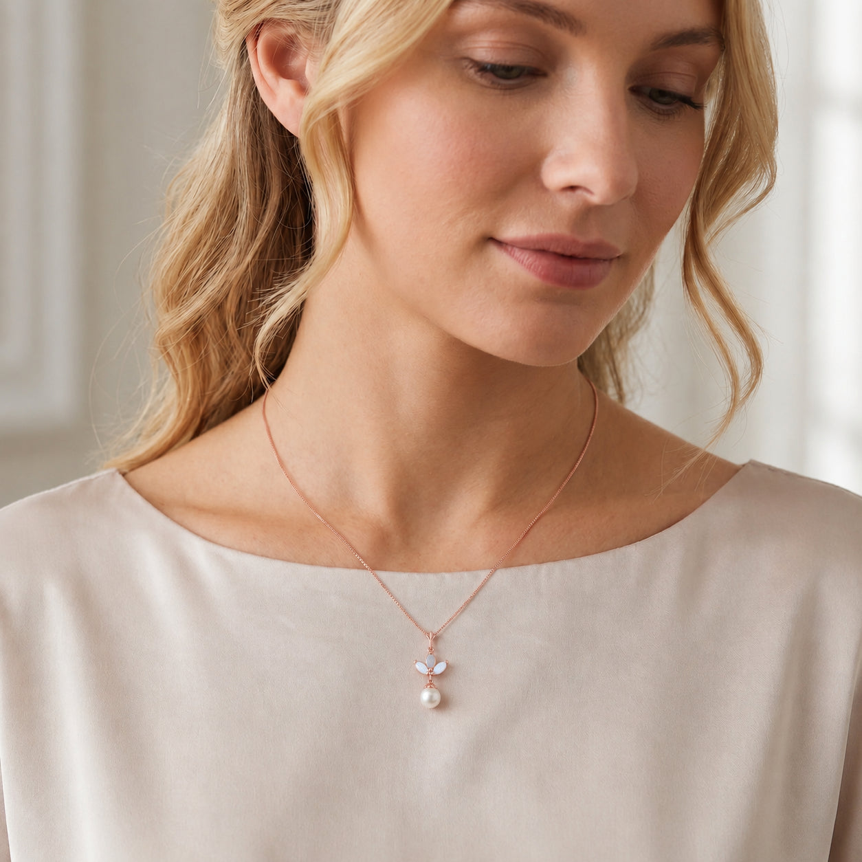 Rose Gold Necklace Citrine 10K — Colombina