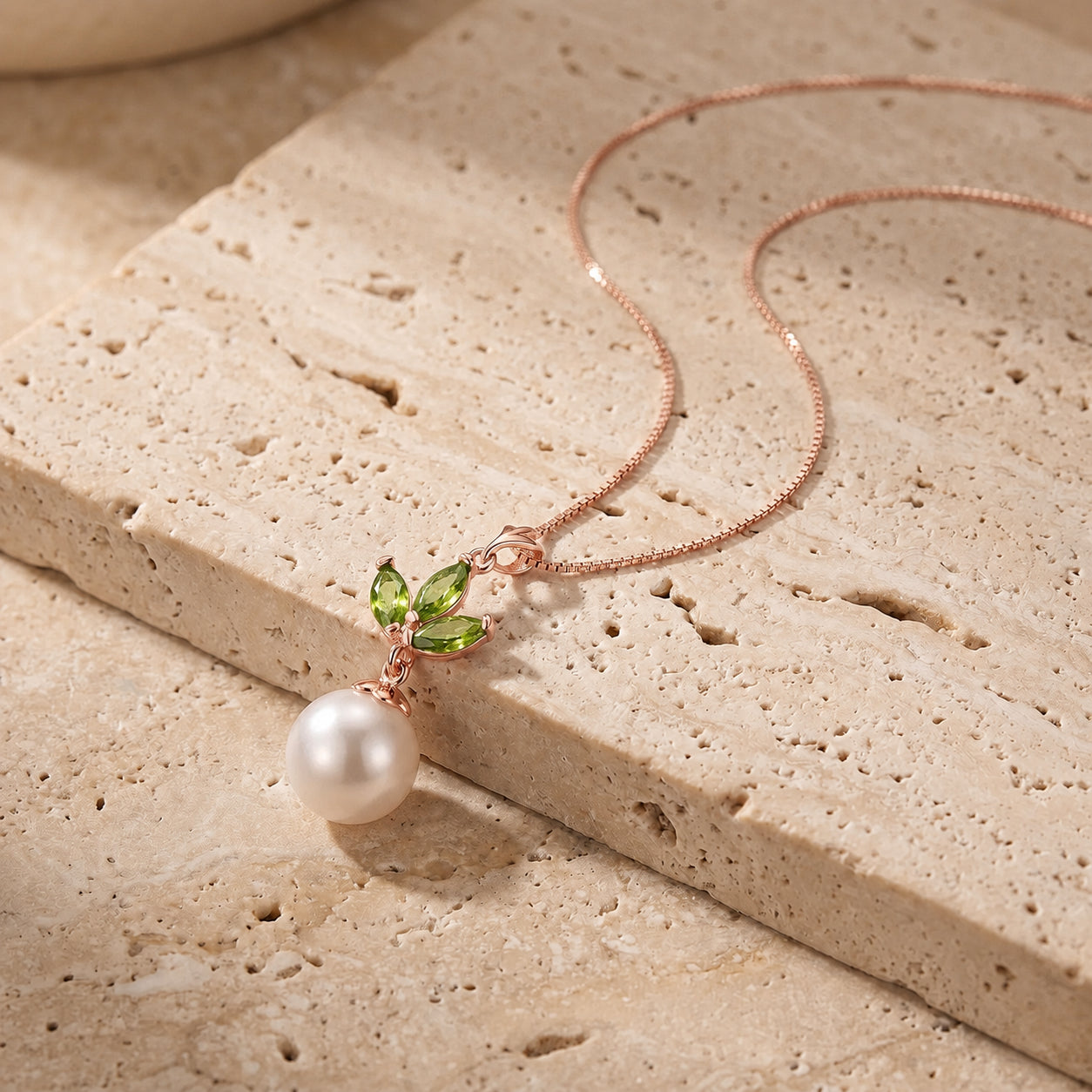 Rose Gold Necklace Aquamarine 10K — Colombina