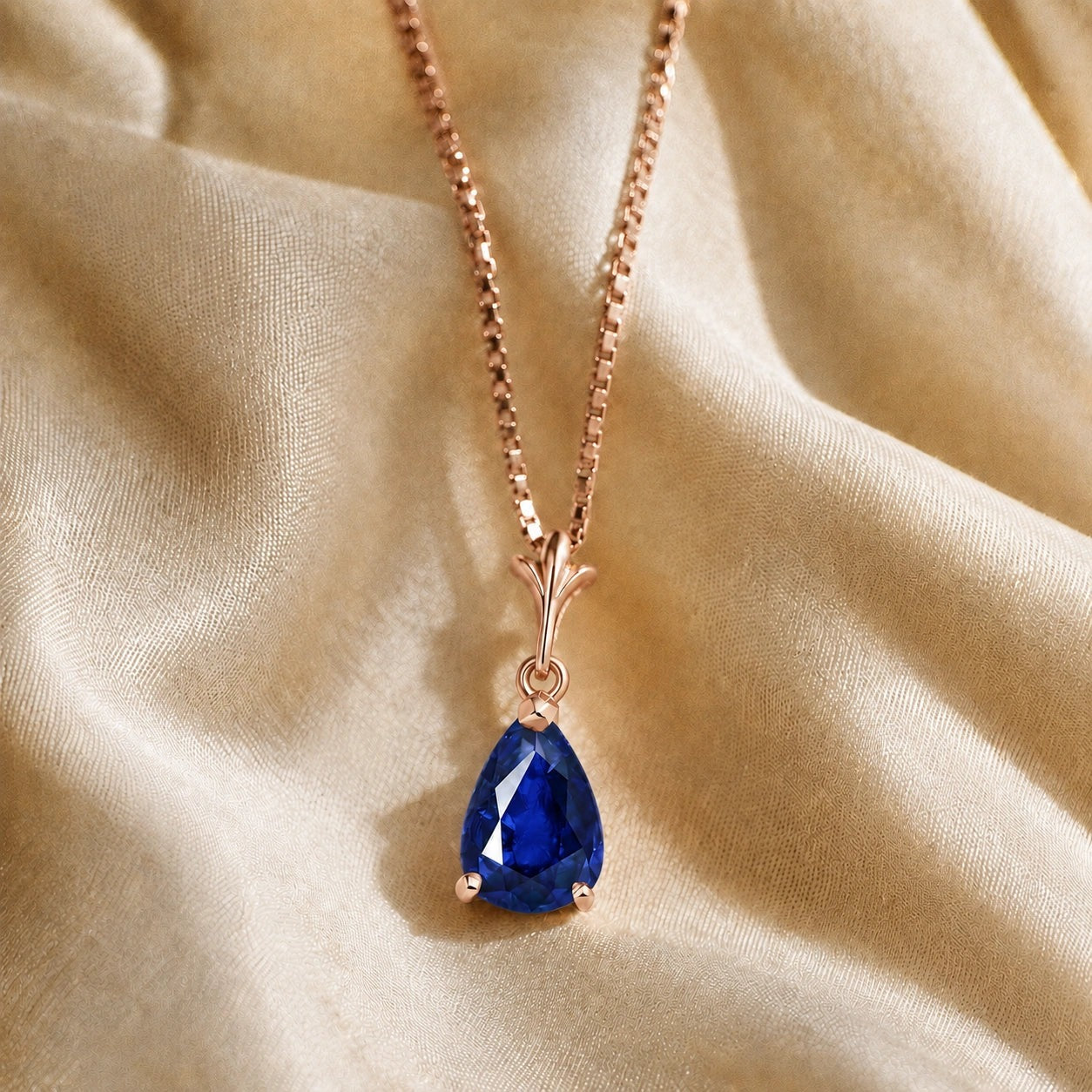 Rose Gold Rose Necklace Sapphire 10K — Silvana