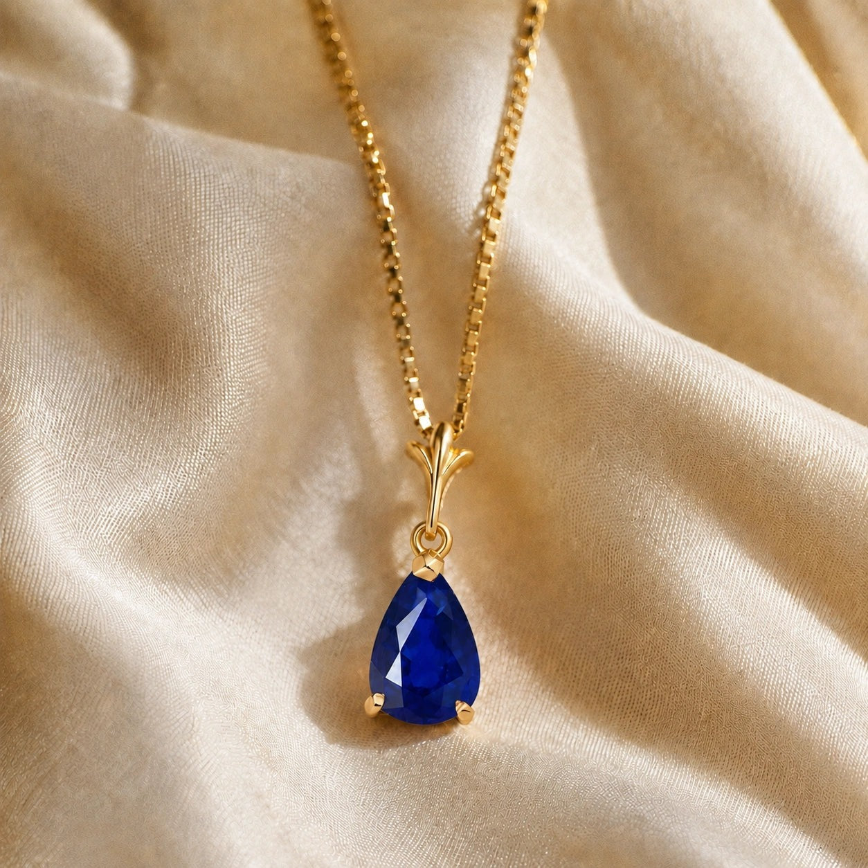 Yellow Gold Rose Necklace Sapphire 10K — Silvana