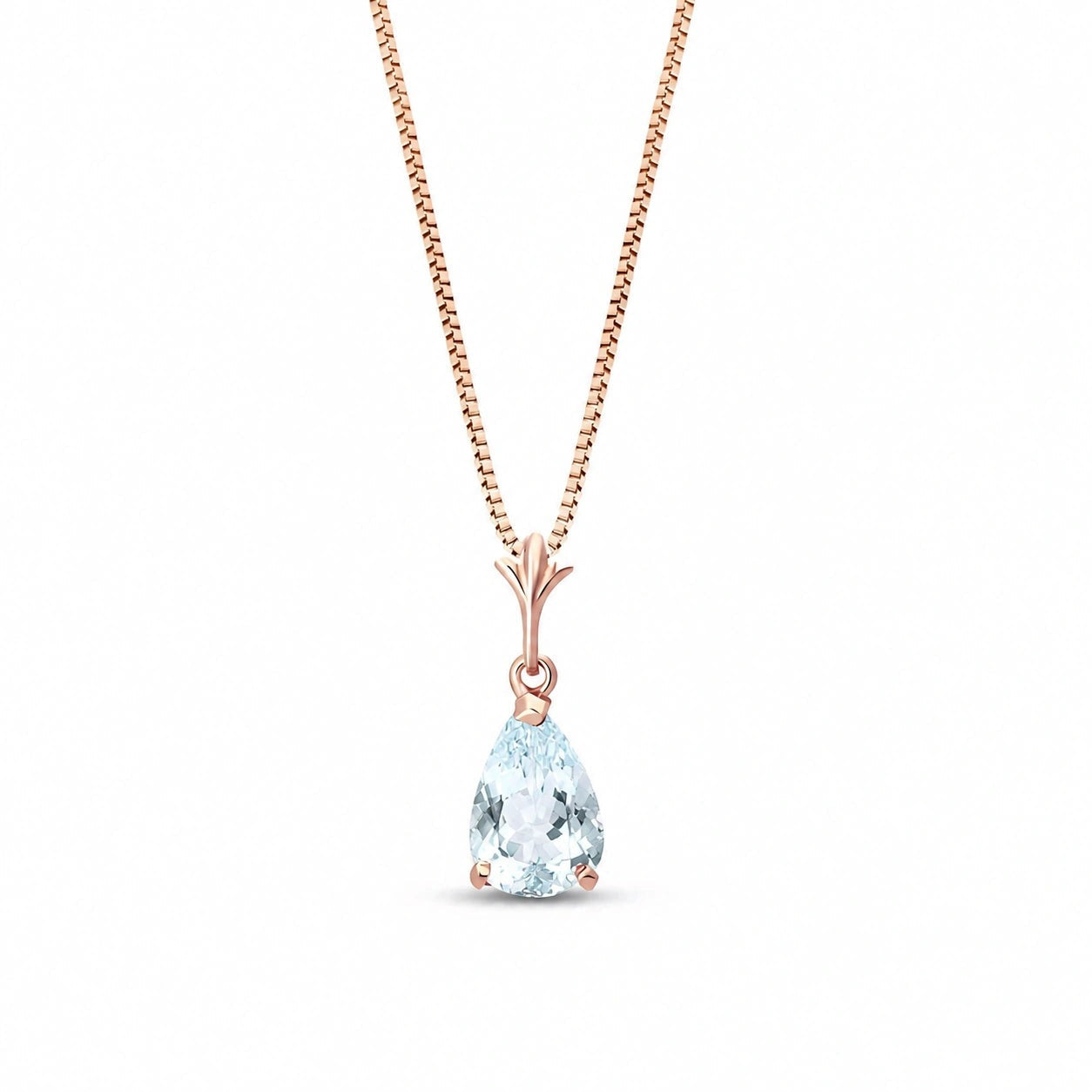 Rose Gold Rose Necklace Aquamarine 10K — Silvana