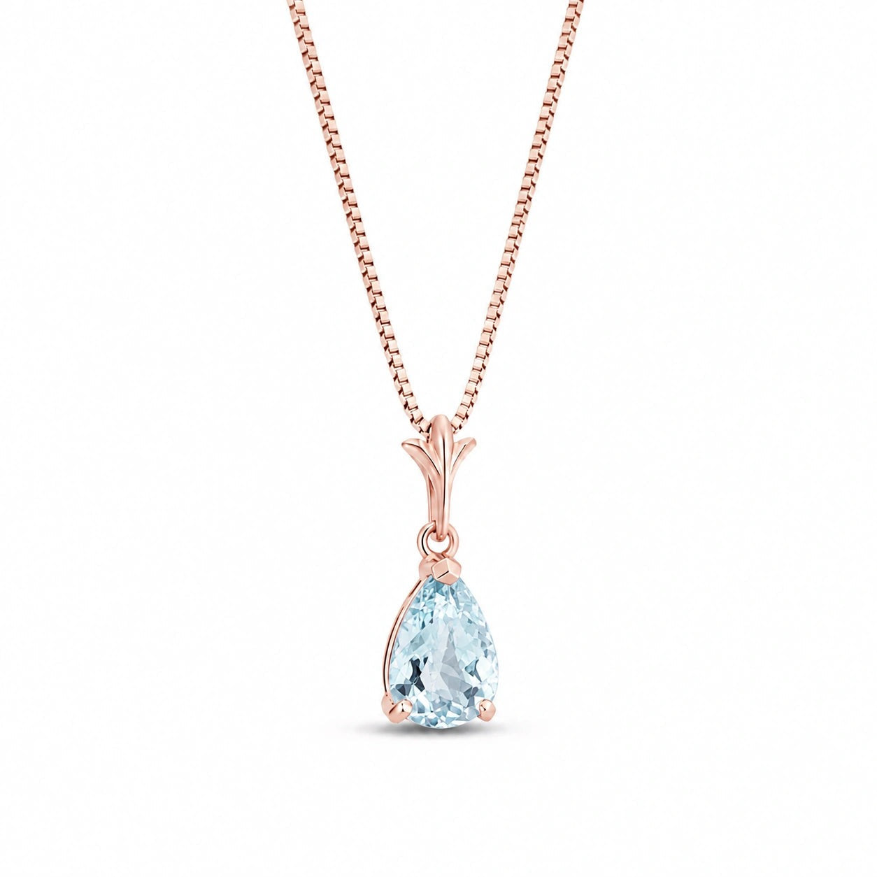 Rose Gold Rose Necklace Aquamarine 10K — Silvana