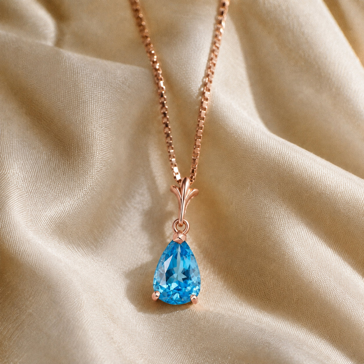 Rose Gold Rose Necklace Aquamarine 10K — Silvana
