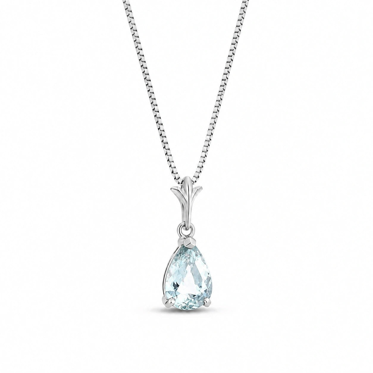 White Gold Rose Necklace Aquamarine 10K — Silvana