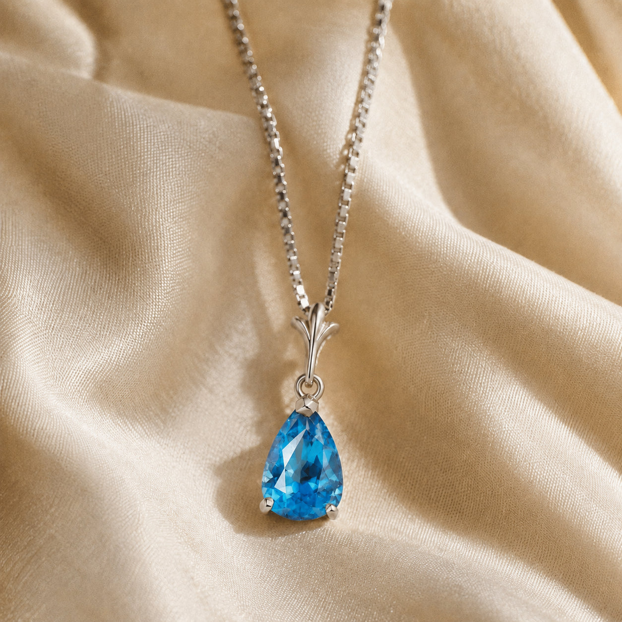 White Gold Rose Necklace Aquamarine 10K — Silvana