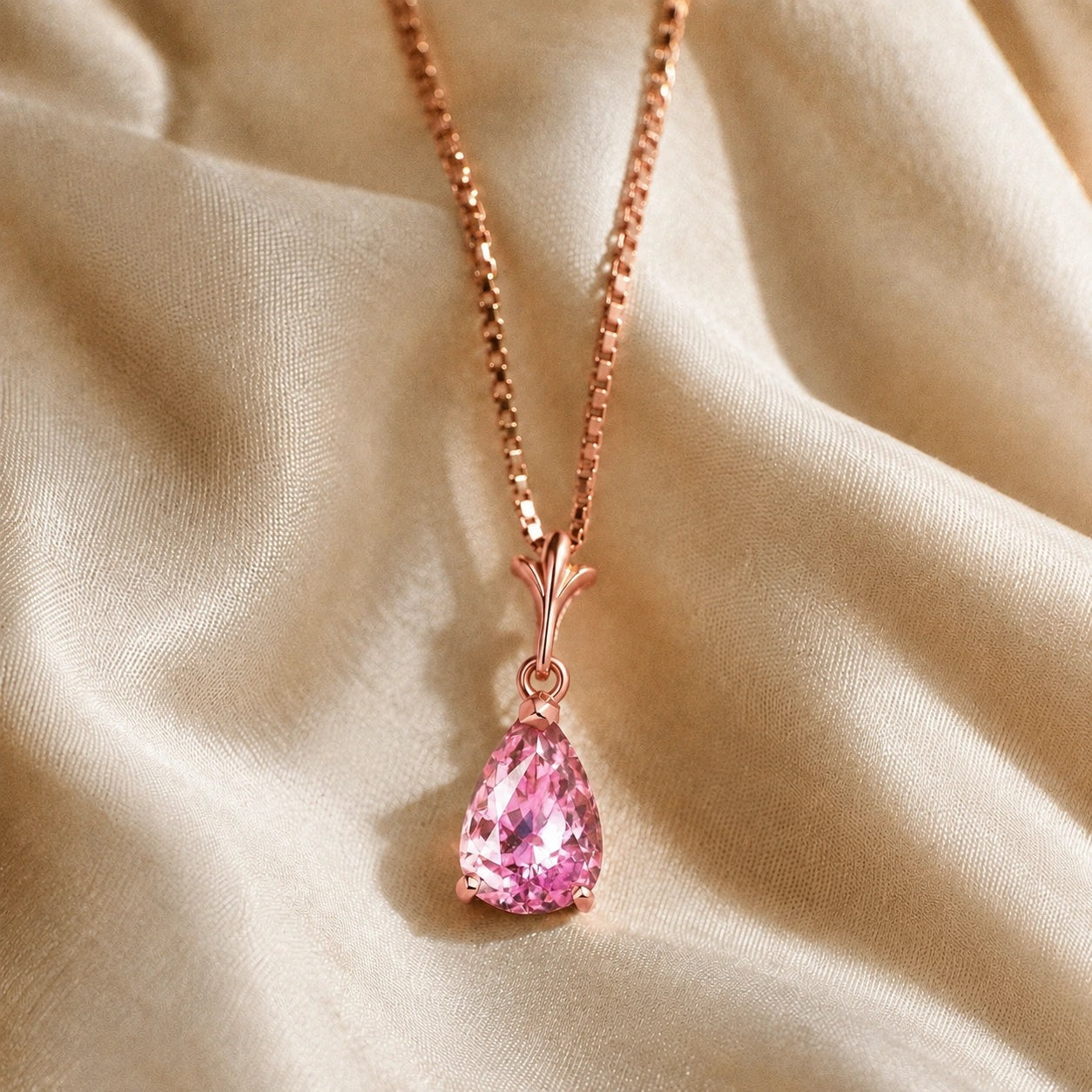 Rose Gold Rose Necklace Pink Topaz 10K — Silvana