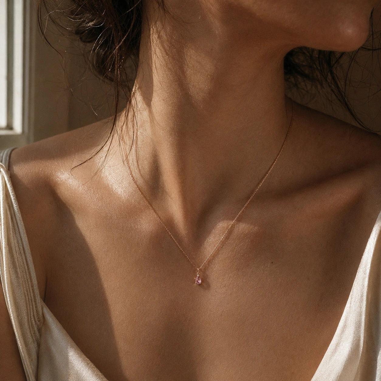 Rose Gold Rose Necklace Pink Topaz 10K — Silvana