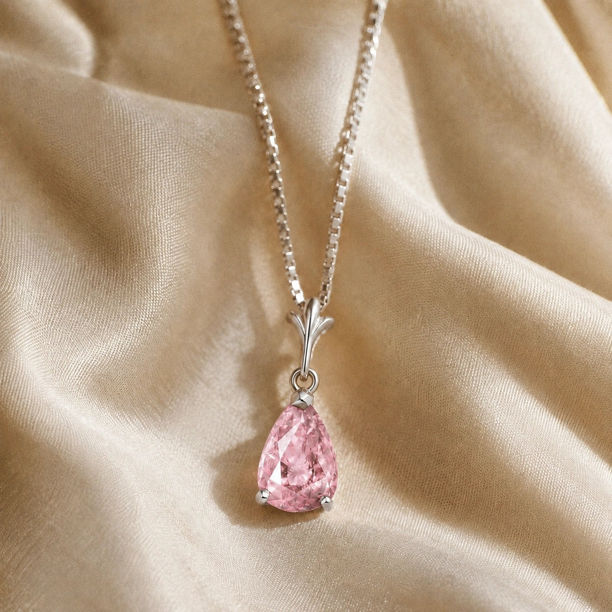 White Gold Rose Necklace Pink Topaz 10K — Silvana