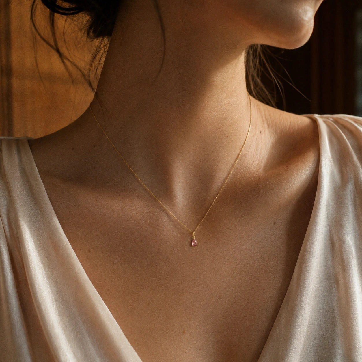 Yellow Gold Rose Necklace Pink Topaz 10K — Silvana