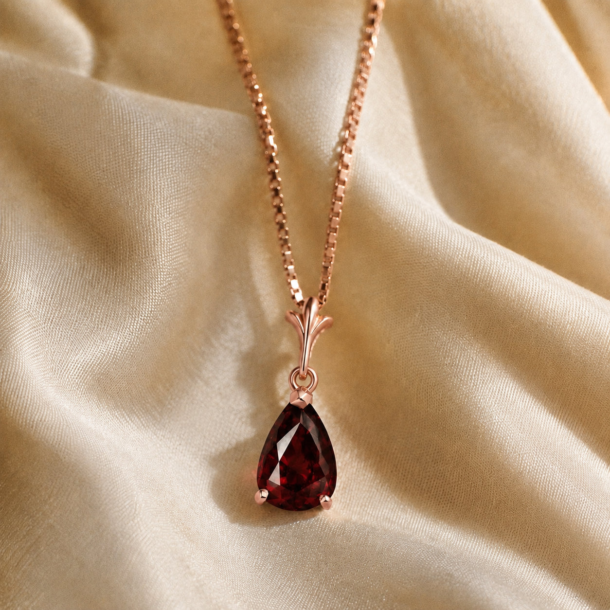 Rose Gold Rose Necklace Garnet 10K — Silvana