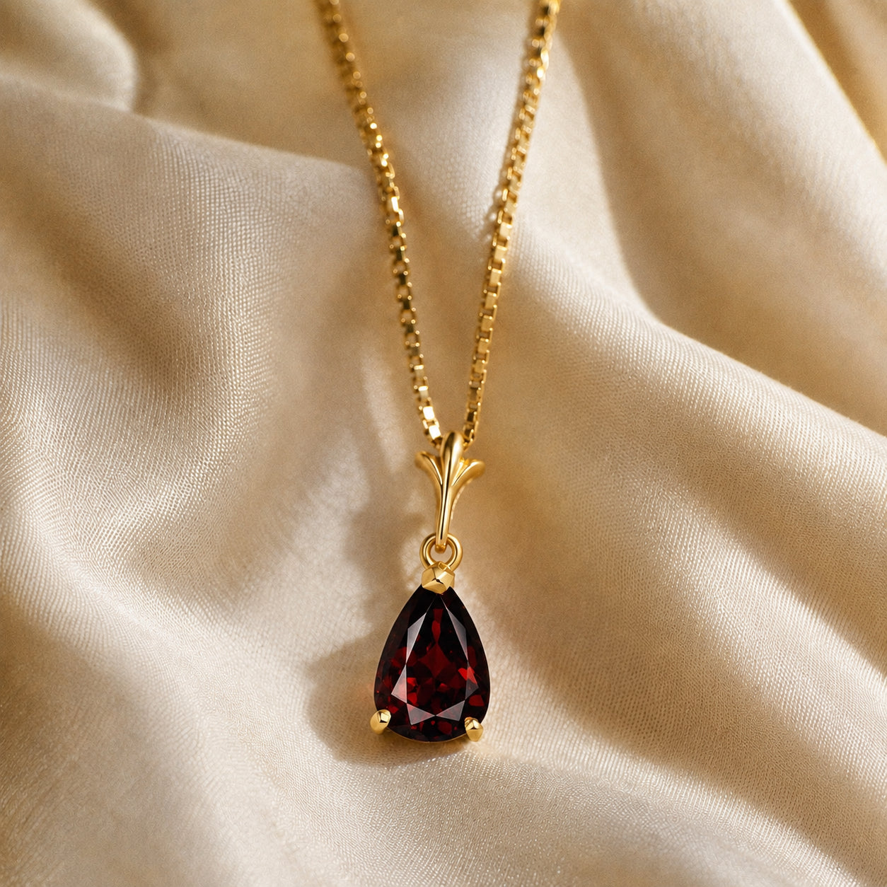Yellow Gold Rose Necklace Garnet 10K — Silvana