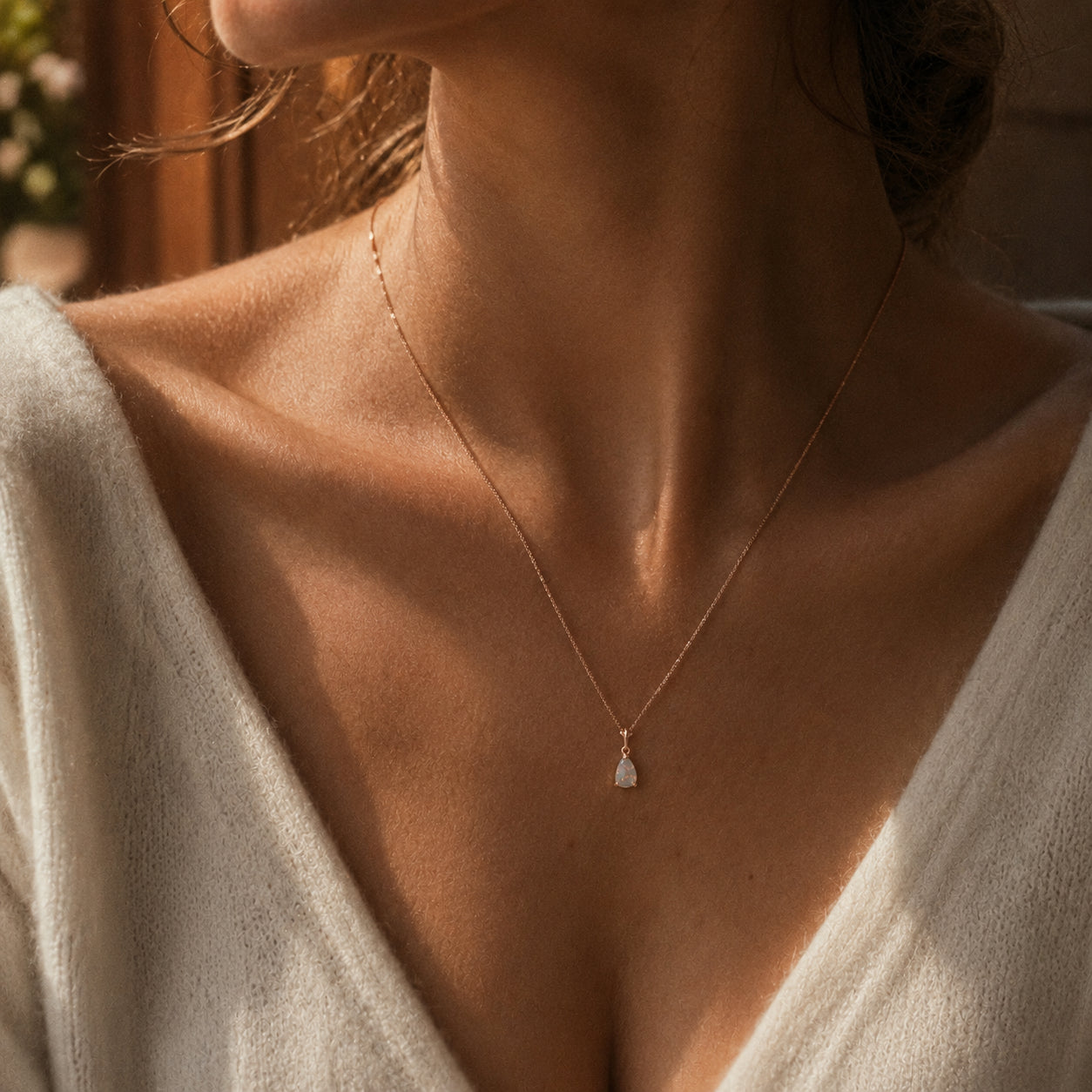 Rose Gold Rose Necklace Blue Topaz 10K — Silvana