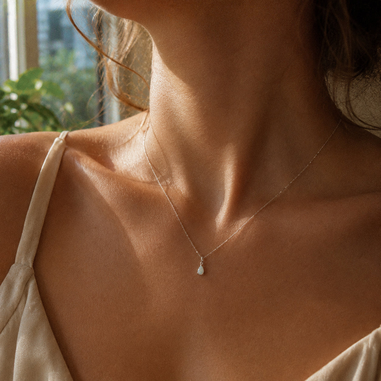 White Gold Rose Necklace Blue Topaz 10K — Silvana