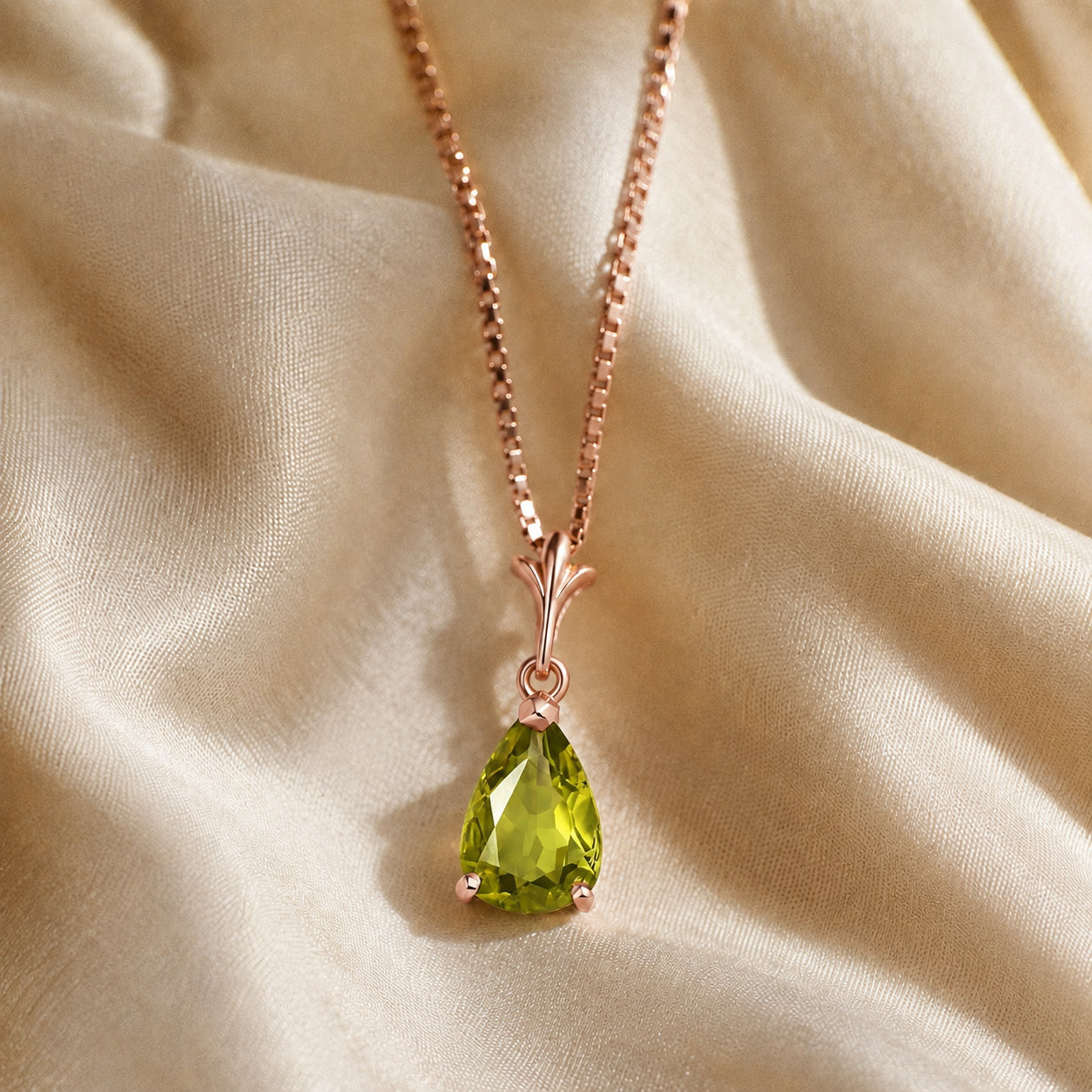 Rose Gold Rose Necklace Peridot 10K — Silvana
