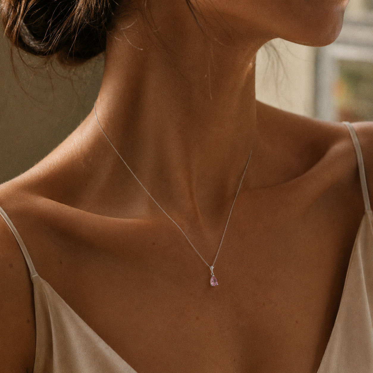 White Gold Rose Necklace Opal 10K — Silvana
