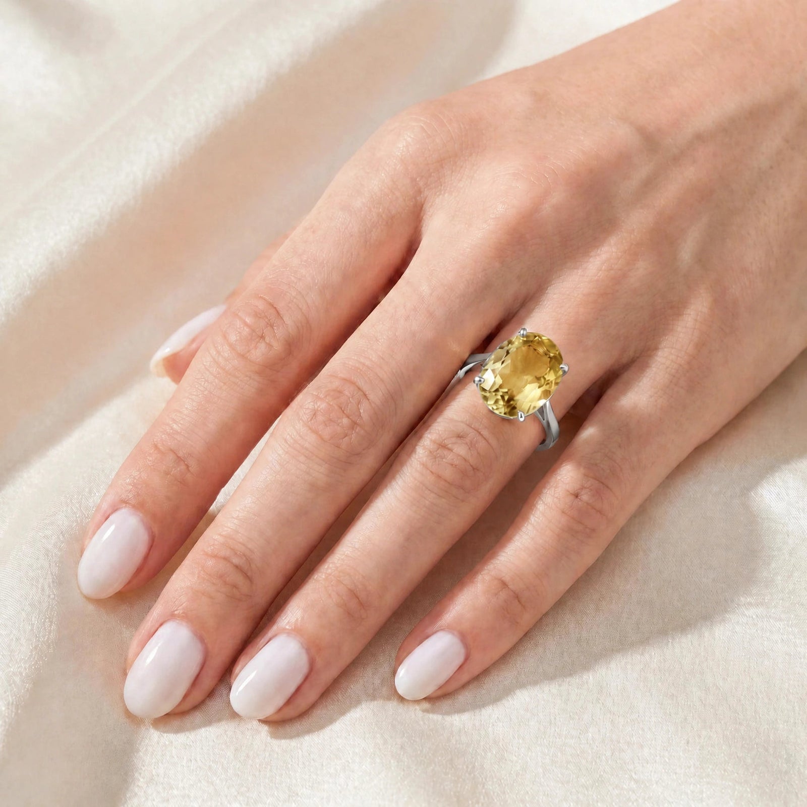 White Gold Rose Ring Citrine 10K — Elisa